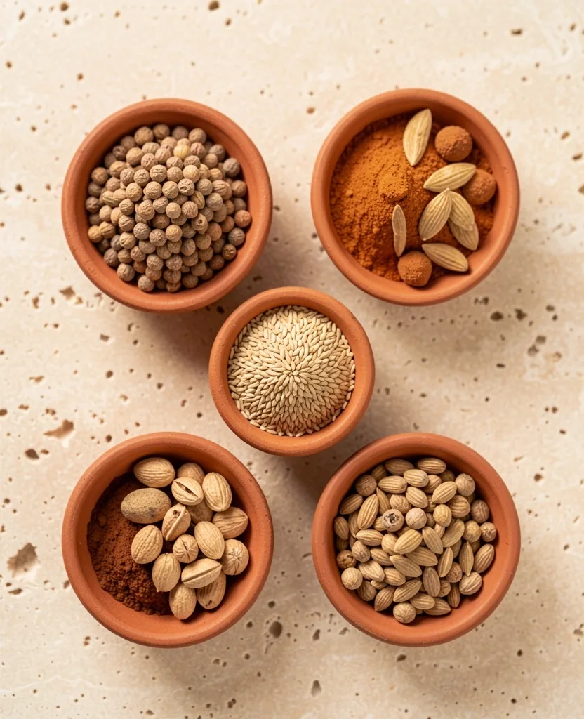 Botanical ingredients on a natural surface
