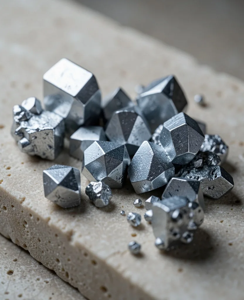 Crystalline mineral structures on a matte surface